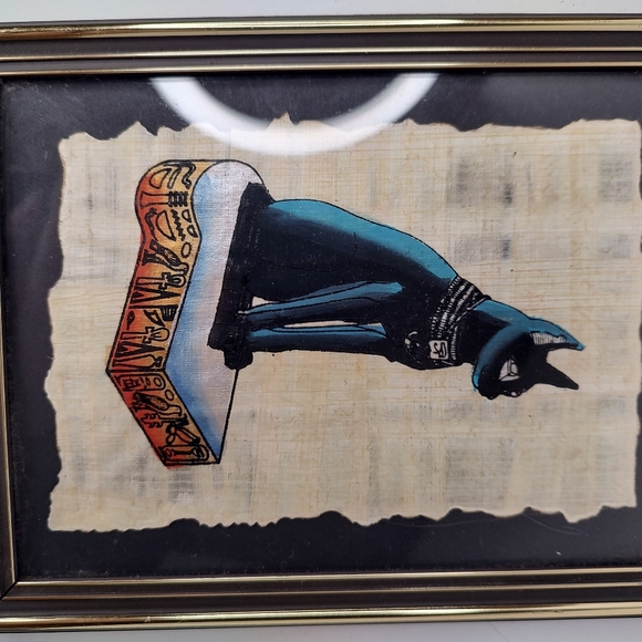 Ancient Egypt Framed Glass Papyrus Reproduction Bastet Goddess Souvenir - Picture 3 of 10
